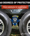 Lippert Road Armor trailer equalizer kit for tandem axles, blue steel shock-absorbing device installed between wheels