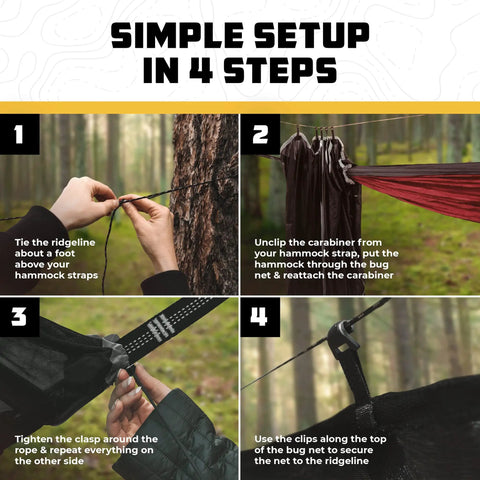 Hammock Bug Net With Universal Fit For Single Or Double Setups, Mosquito Mesh For Camping Setup Instructions in 4 Steps