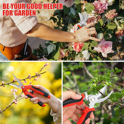 All In One 3 Piece Garden Tool Set With 7 Inch Folding Saw Pruner And Shears Stainless Steel Garden Scissors 2 Pack shown in use
