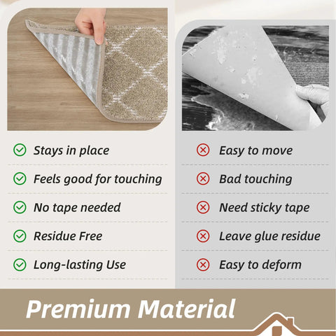 Non Slip Stair Treads For Wooden Steps 28x9In Beige Soft Polyester Carpet With Self Adhesive Backing 15 Pack Machine Washable Easy To Install For Elders Kids And Pets shown with grip comparison chart