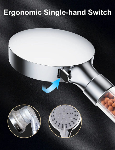 Filtered Shower Head With Six Spray Modes, No-Fuss High-Pressure Handheld Filter For Hard Water, ergonomic switch, bead filter