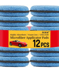 12 Pack Microfiber Wax Applicator Pads 4.72 Inch For Auto Detailing Soft Yet Durable Foam Sponges With Great Rebound Gentle On Clear Coat No Lint Residue Perfect For Even Car Wax Application And Quick Shine. Blue microfiber applicator pads, 12 pcs pack