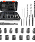 Heavy Duty Screw Extractor Set 26 Pieces Hss Cobalt Bits For Stripped Rusted And Seized Bolts Universal Fit Garage Kit, open case and drill bits