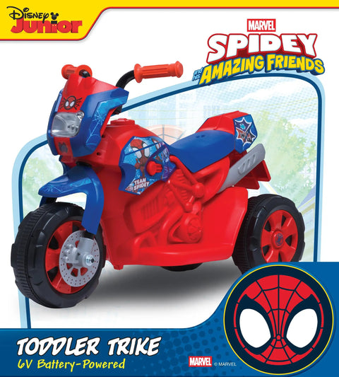 6V Spiderman Tot Ride On Trike From Disney Junior Red And Blue Marvel Kids Bike For Ages 18 36 Months on display