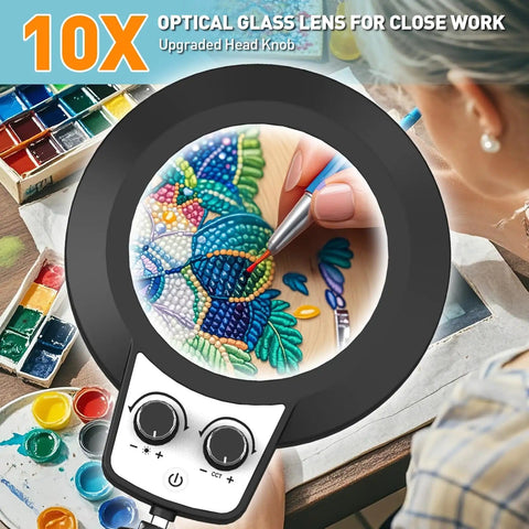 Artist using Helping Hands Soldering Station With 10X Magnifier Light And Stand Magnetic Third Hand Tool on colorful craft project