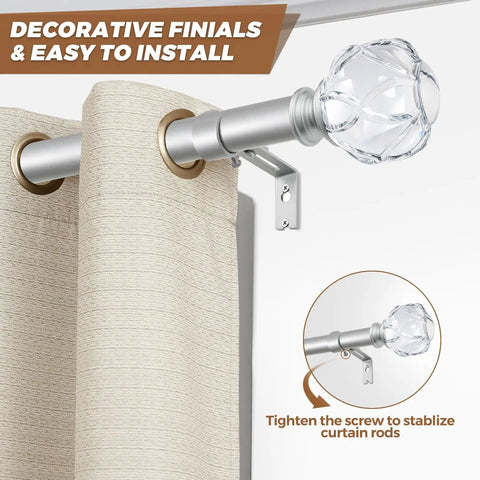 Crystal Netted Texture Silver Curtain Rod Finials For One Or Seven Eighths Inch Rods, Easy Twist Installation No Tools Needed, Fits M6 Screws, Four Colors Available Black Bronze Gold Silver, Modern Home Decor Accessory on silver curtain rod