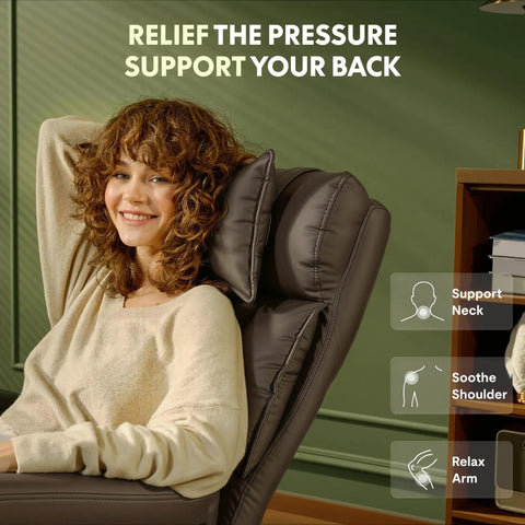 Woman relaxing in Oversized Chaise Lounge Chair With Wheels And Footrest, Ultra Comfy Big Seat For Living Room, Brown