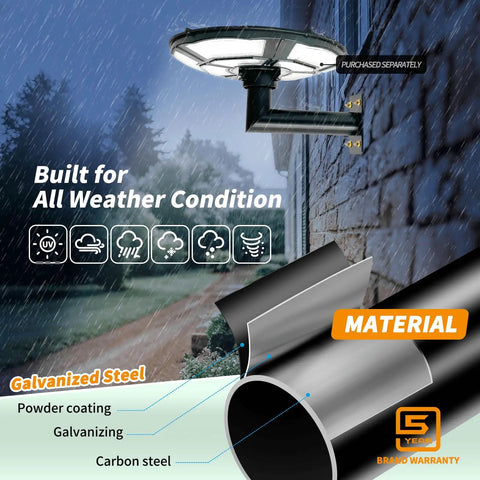 Ninety Degree Outdoor Wall Mount Bracket With Eleven Inch Extension For Heavy Duty Galvanized L Shaped Mount Kit, Two And Three Eighths Inch Tenon Adapter For Pole Lights, Zero Point Two Inch Steel Flange, Extra Clearance For Large Post Lantern Heads