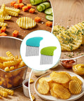 2-pack crinkle cutters with blue and green handles; stainless steel blades for vegetables and fries.