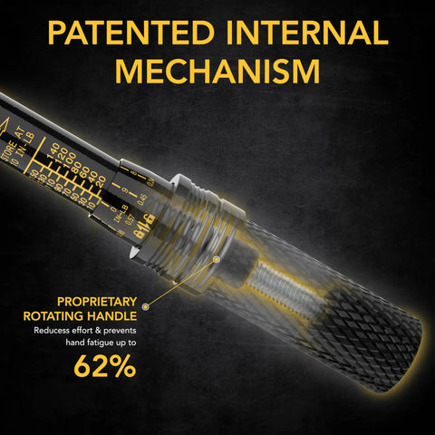 Compact 1/4 Inch Drive Torque Wrench With Dual Direction Click, showing internal mechanism and rotating handle features.