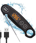 1 Second Instant Read Meat Thermometer with USB Cable and Waterproof Design
