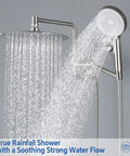 Brushed Nickel Waterfall Shower Head With Handheld Spray Combo Featuring 3 Way Diverter Extension Arm Stainless Steel Hose And Holder
