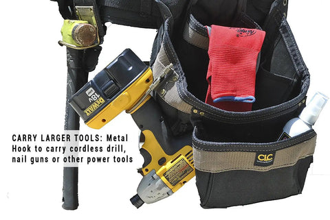 Heavy Duty Framer Tool Belt Apron With Comfort Lift Padded Suspenders 31 Pocket Carpenter Belt holding power tools and accessories