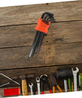 Pro Grade 2 Set High Carbon Steel Hex Wrenches With Ball And Flat Ends For Tightening Bike Bolts And Pro Maintenance Work That Hits Different Without The Hand Pain Or Slip Ups., 2pc metric set in orange holder on wood