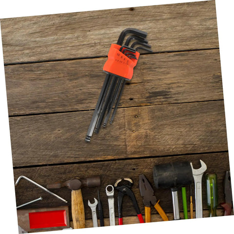 Pro Grade 2 Set High Carbon Steel Hex Wrenches With Ball And Flat Ends For Tightening Bike Bolts And Pro Maintenance Work That Hits Different Without The Hand Pain Or Slip Ups., 2pc metric set in orange holder on wood