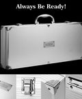 Complete 19-Piece BBQ Grill Utensil Set With Stainless Steel Tools And Aluminum Storage Case, closed and detailed view.