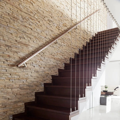 Staircase with One Eighth Inch Stainless Steel Cable 650 Feet For Deck And Stair Railings, Marine Grade T316 Wire Rope installed.