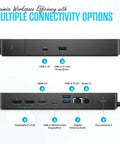 Beefed-Up Thunderbolt Docking Station For Laptops With Dual Monitors, USB-C 3.1 And USB-A Ports, 2 DisplayPort 1.4, HDMI 2.0, Gigabit Ethernet, 180W Power Adapter, Cables And Cleaning Cloth, Renewed showing various ports and connectors.