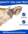 1000 Count Medium Disposable Gloves Bulk Pack Latex Free Powder Free Hybrid Plastic Gloves for Food Handling and Hand Protection