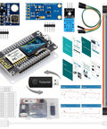 Smart DIY Weather Station Kit With NodeMCU And 0.96 Inch OLED DHT11 Temperature Humidity BMP180 Pressure BH1750 Light Sensor components displayed
