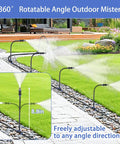 Outdoor setup of 360 Degree Adjustable Drip Irrigation Kit System with 33 Ft Coverage and Rotatable Mist Nozzles along a garden path.