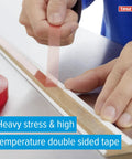 Clear Double Sided PET Film Tape With Acrylic Adhesive, 2 Inch Wide By 60 Yard Roll applied to surface for solid holds