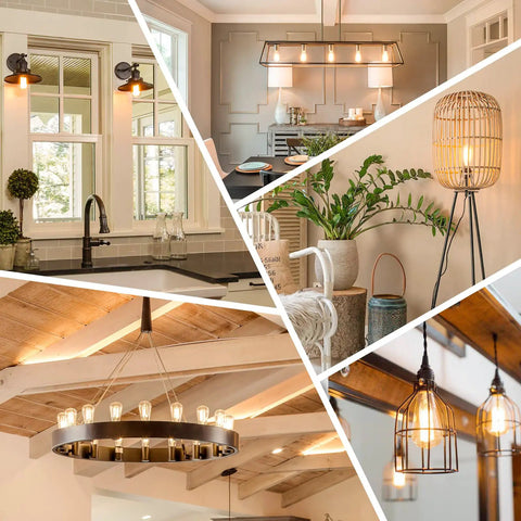 60 Watt Incandescent Edison Light Bulbs Set Vintage Dimmable E26 ST64 Warm White Amber Filament Lamps 2200K Cozy Home Glow For Living Room Bedroom Office Decorative Lamps 4 Pack in various home settings