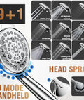 9 Inch Wall Mounted Rain Shower System With 10 Settings High Pressure Shower Head, Includes Handheld Sprayer And Valve