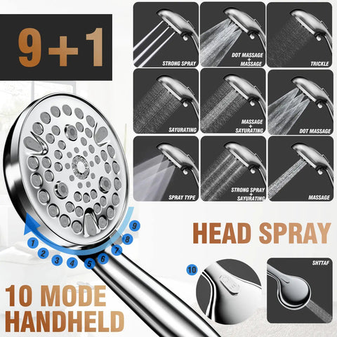 9 Inch Wall Mounted Rain Shower System With 10 Settings High Pressure Shower Head, Includes Handheld Sprayer And Valve