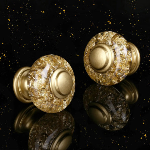 12 Pack Gold Dresser Knobs With Crystal Cabinet Drawer Pulls, Ultra Sleek Gold Hardware For Quick Home Makeovers, Easy To Install With Removable Screws, Game Changing Durable Glam Furniture Upgrade. gold crystal dresser knobs on black background