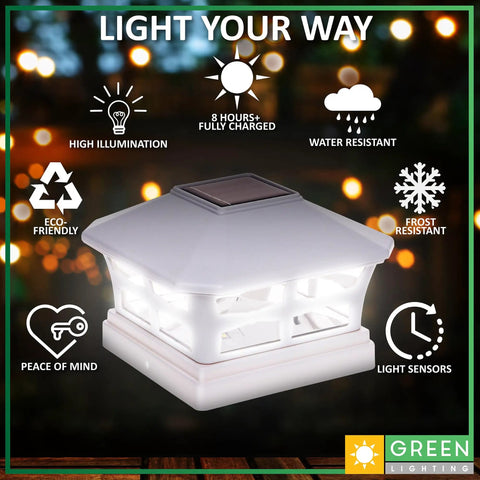 Lit Solar Post Cap Lights For 5x5 PVC Vinyl Posts Outdoor Fence Deck Garden Lighting Kit Waterproof White LED 8 Pack Modern Cube Style Easy To Install Bright Pathway And Security Lighting