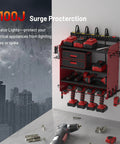 Power Tool Organizer Wall Mount With Charging Station For Garage And Workshop Eight Outlet Charger Holds Drills And Tools