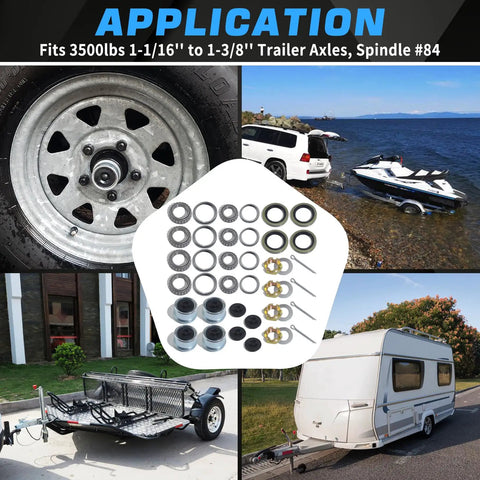 Trailer Hub Bearing Kit For 3500Lbs Tapered Axles From 1-1/16 Inch To 1-3/8 Inch Spindle Includes Castle Nut Washer Grease Seal Dust Cap