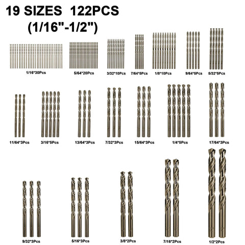 Cobalt Drill Bit Set For Hardened Metal And Stainless Steel 122 Pieces M35 High Speed Steel Twist Jobber Bits