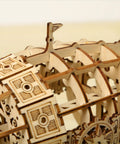 Close-up of 3D Wooden Airship Puzzle Kit For Adults And Teens Brain Teaser DIY Wood Model intricate top detail