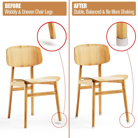 Smooth Operator Fridge Leveling Feet Polyurethane Round Foot Pads Keep Your Freezer Rock Solid Universal Appliance Lift Stabilizer High Grade Riser Caps Set Of Four For Kitchen And Furniture Setup showing before and after results on chair legs.