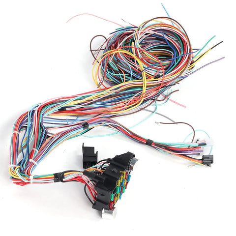 12V Universal Fuse Harness Kit With 21 Circuit Color Coded Wires For Cars Trucks RVs And Motorhomes, bundle of wires and fuse block