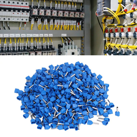 Top Tier 1000 Pcs Insulated Copper Ferrule Kit For TE7508 Terminals Perfect For Crimping AWG 20 Solid Stranded Wires With Safety Insulation For Home And Heavy Machinery Electric Work, blue ferrules pile