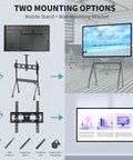Two mounting options for Next Level 98 Inch Touchscreen Monitor and Interactive Smart Board with mobile stand and wall bracket.