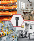 Heavy Duty Zip Ties 500 Pack Black Cable Ties In 8, 12, 14, 18 Inch Sizes, Ultra Strong 220 Lb Tensile Strength, Industrial Plastic Tie Wrap For Indoor Outdoor Cord Management And DIY Projects shown securing cables and equipment in various settings.