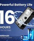 Outdoor Solar Fence Lights 16 Pack With 9 Color Options And 11 Modes 50 Lumens LED showing 600mAh battery and 16-hour life