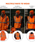 GloWear 8385 ANSI Class 3 High Visibility 4-in-1 Reflective Safety Jacket With Removable Sleeves Orange 4XL in various styles.