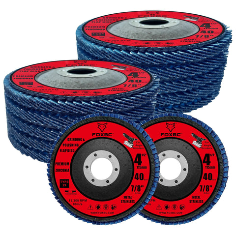 FOXBC 4 1/2-inch flap discs, blue zirconia, Type 29, 40 grit for angle grinders, 10-pack