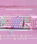 Pink Retro Mechanical Gaming Keyboard Boss Level Design Featuring Classic Typewriter Layout And Solid Steel Chassis Delivers snappy click feel with multi-function keys.
