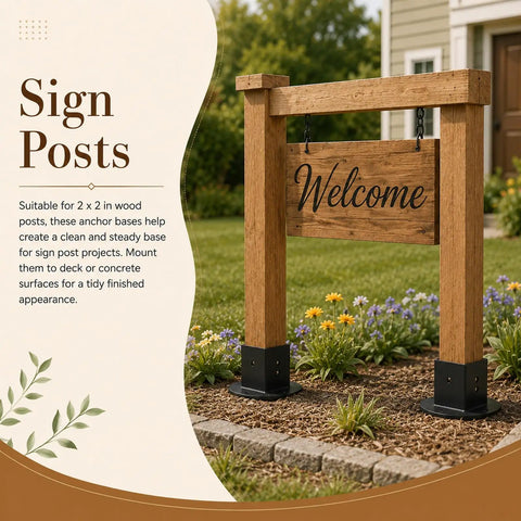 Heavy Duty 2X2 Square Post Floor Mount Brackets 4 Pack Black Coated Steel Deck Railing Bases for sign post projects.