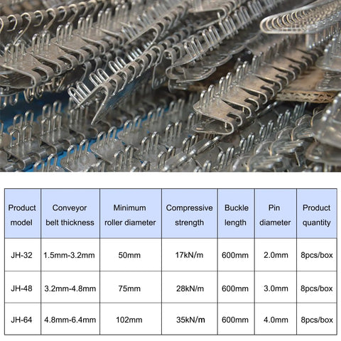 Built Tough Twenty Four Inch Steel Conveyor Belt Lacing Fasteners With Slick Butterfly Buckles For One Eighth To Three Sixteenths Inch Thick BeltsIncludes solid hinge pins stacked closely together.