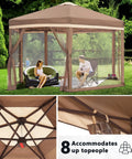 Pop Up Canopy Tent 10x12 With Mesh Walls Six Sides Gazebo Patented One Step Lock Tech No Tools Needed Easy Setup For Outdoor Camping Lawn Parties And Gatherings In Khaki And Brown
