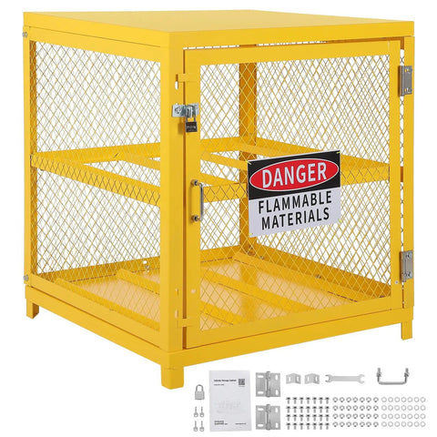 Heavy Duty Hazardous Material Storage Cabinet For Propane Tanks With Lock And Guardrails, Pro Grade Powder Coated Steel Construction