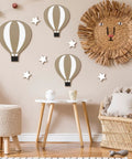 Nine Piece Boho Hot Air Balloon Nursery Wall Decor Kit With Wooden Signs And Star Shapes Comes With 100 Clear Adhesive Dots