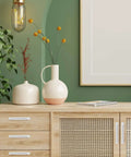 Modern dresser with decorative vases and 8 Pack Barn Door Handles For Closets And Sliding Doors Seven And A Half Inch Center To Center Silver Zinc Alloy Cabinet Pulls With Smooth Finish.